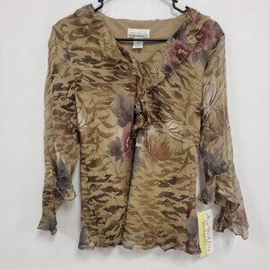 New‎ York City Design Co Womens Silk Forest Fairy Top Size M Brown Whimsical
